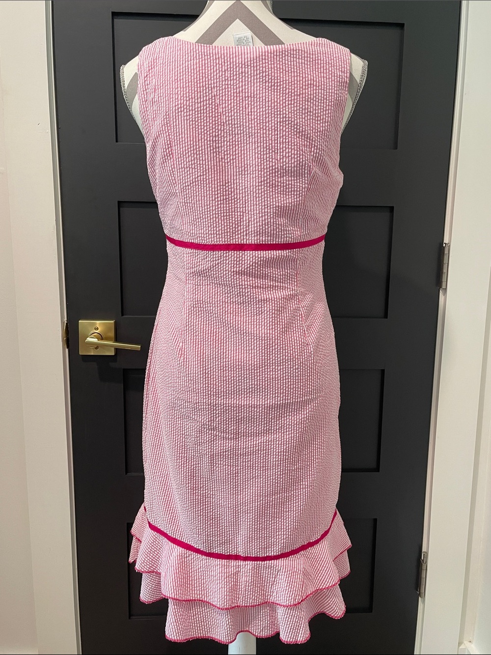 Sarah Spencer Cotton Preppy Cottage Ruffle Seersucker Dress Size 10 - Picture 4 of 8